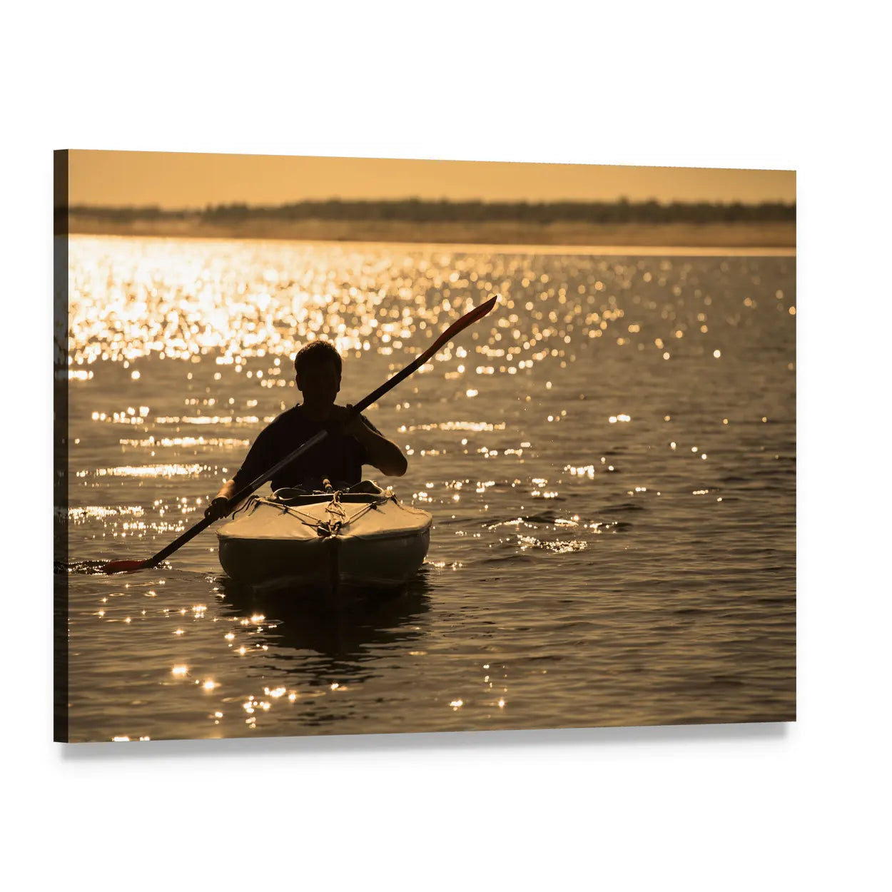 Kayaker Silhouette at Golden Hour Canvas Wall Art, single panel gallery wrapped canvas, angled product view