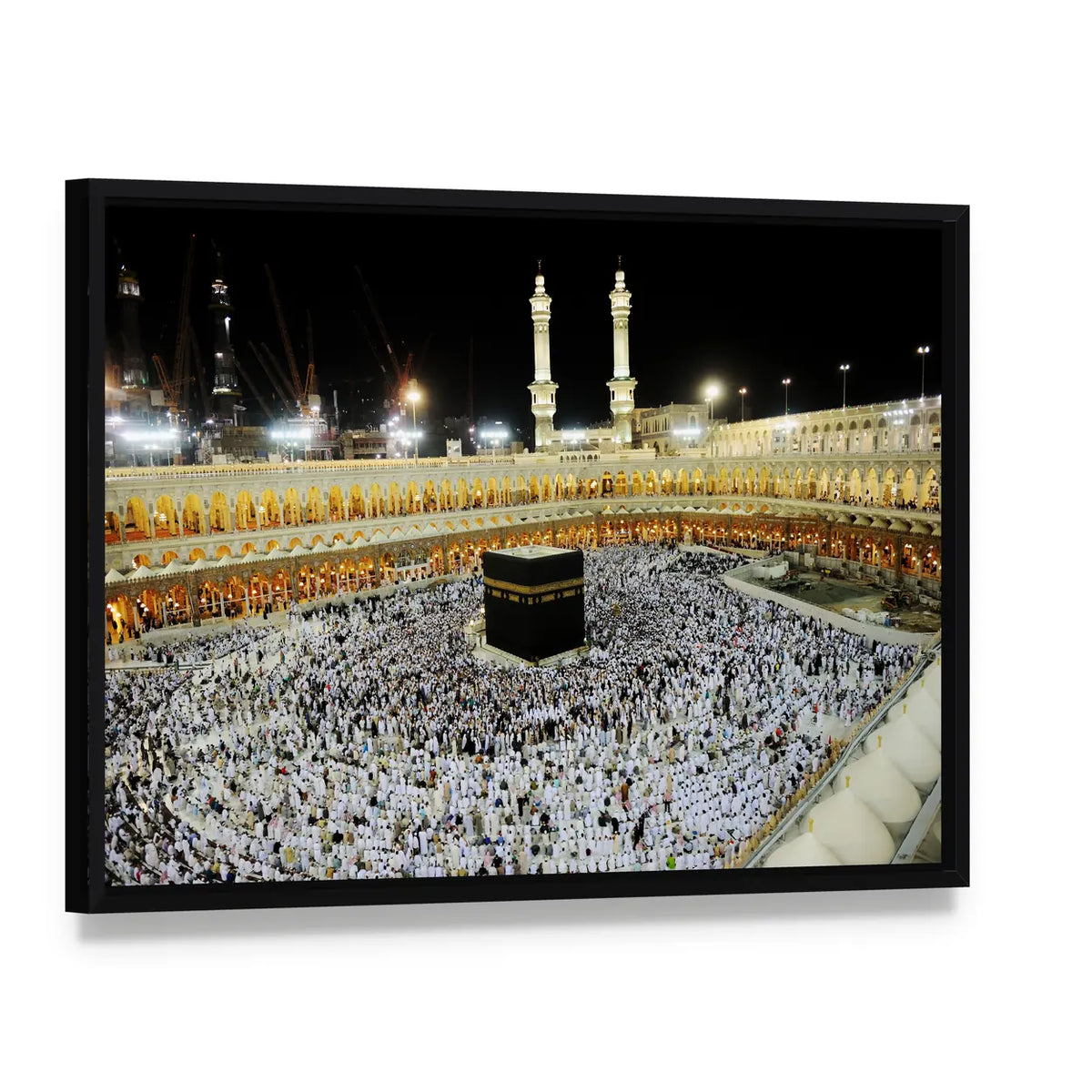 Kaaba at Masjid Al-haram, Makkah Canvas Wall Art, framed canvas in a black floater frame, angled product view