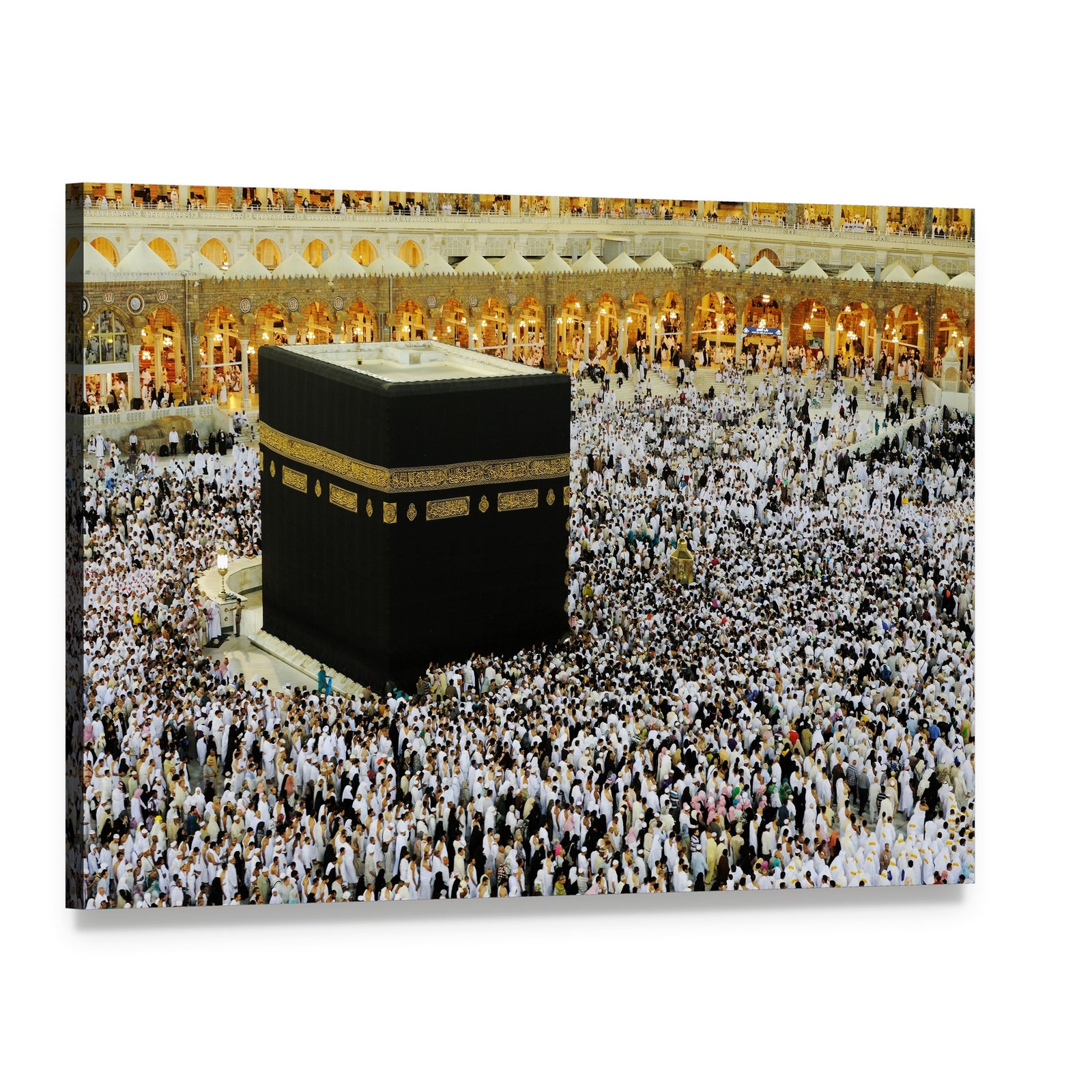 Kaaba in Mecca with Pilgrims Canvas Wall Art, single panel gallery wrapped canvas, angled product view