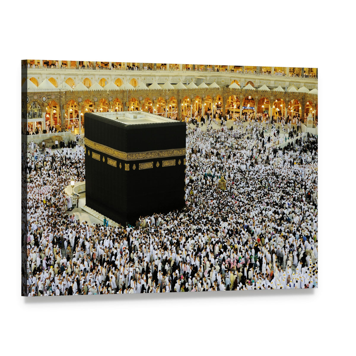 Kaaba in Mecca with Pilgrims Canvas Wall Art, single panel gallery wrapped canvas, angled product view