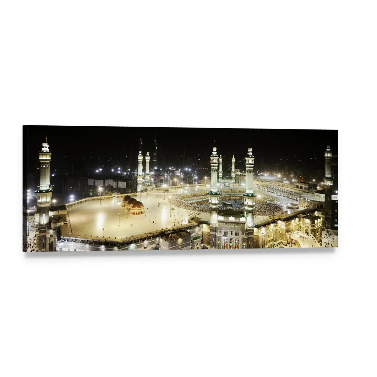 Holy Kaaba at Night Panoramic Canvas Wall Art, single panel gallery wrapped canvas, angled product view