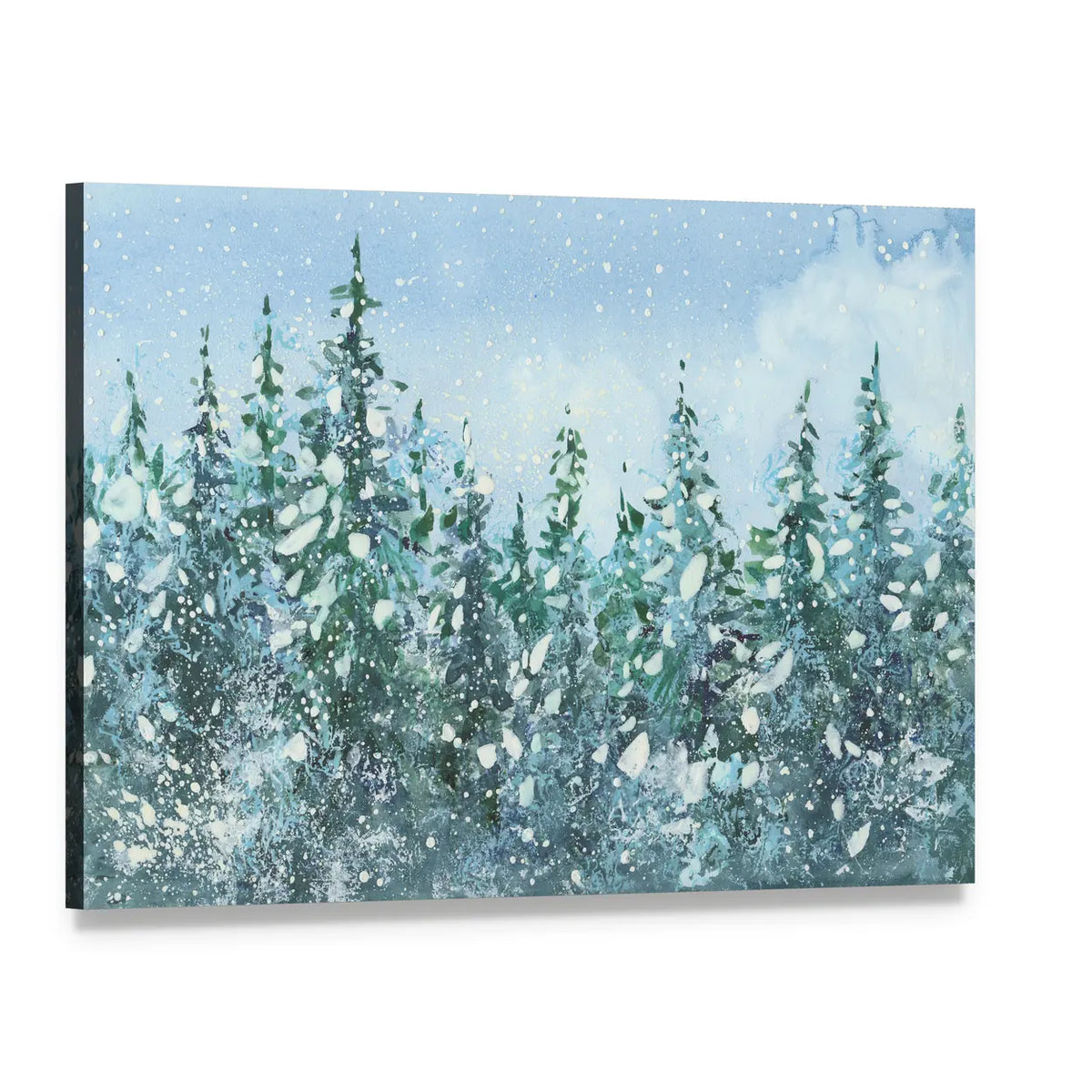 Spruce Forest in Falling Snow Canvas Wall Art, single panel gallery wrapped canvas, angled product view