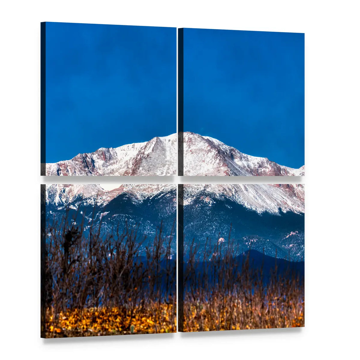 Pikes Peak Snow-capped Mountain Canvas Wall Art, 4 panel 4 Square layout gallery wrapped canvas set, angled product view