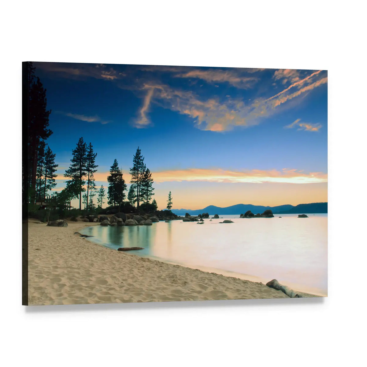 Lake Tahoe After Sunset Canvas Wall Art, single panel gallery wrapped canvas, angled product view
