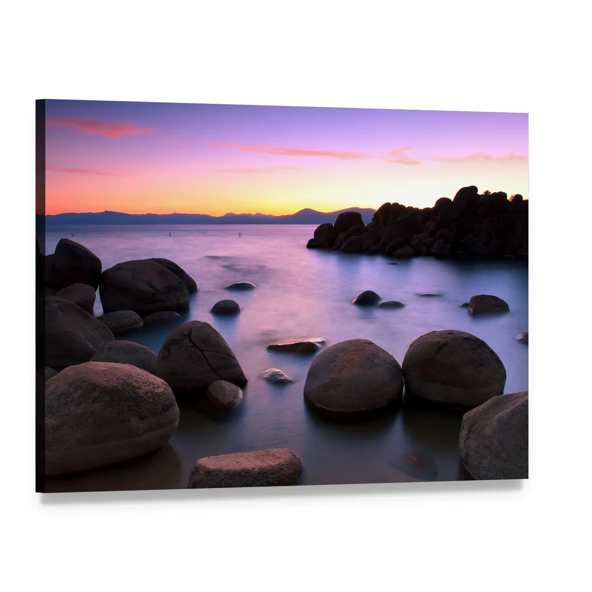 Sunset Over Lake Tahoe Canvas Wall Art, single panel gallery wrapped canvas, angled product view