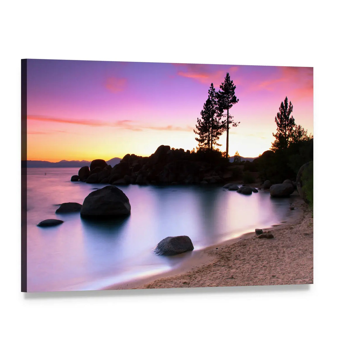Sand Harbor Beach Sunset, Lake Tahoe Canvas Wall Art, single panel gallery wrapped canvas, angled product view