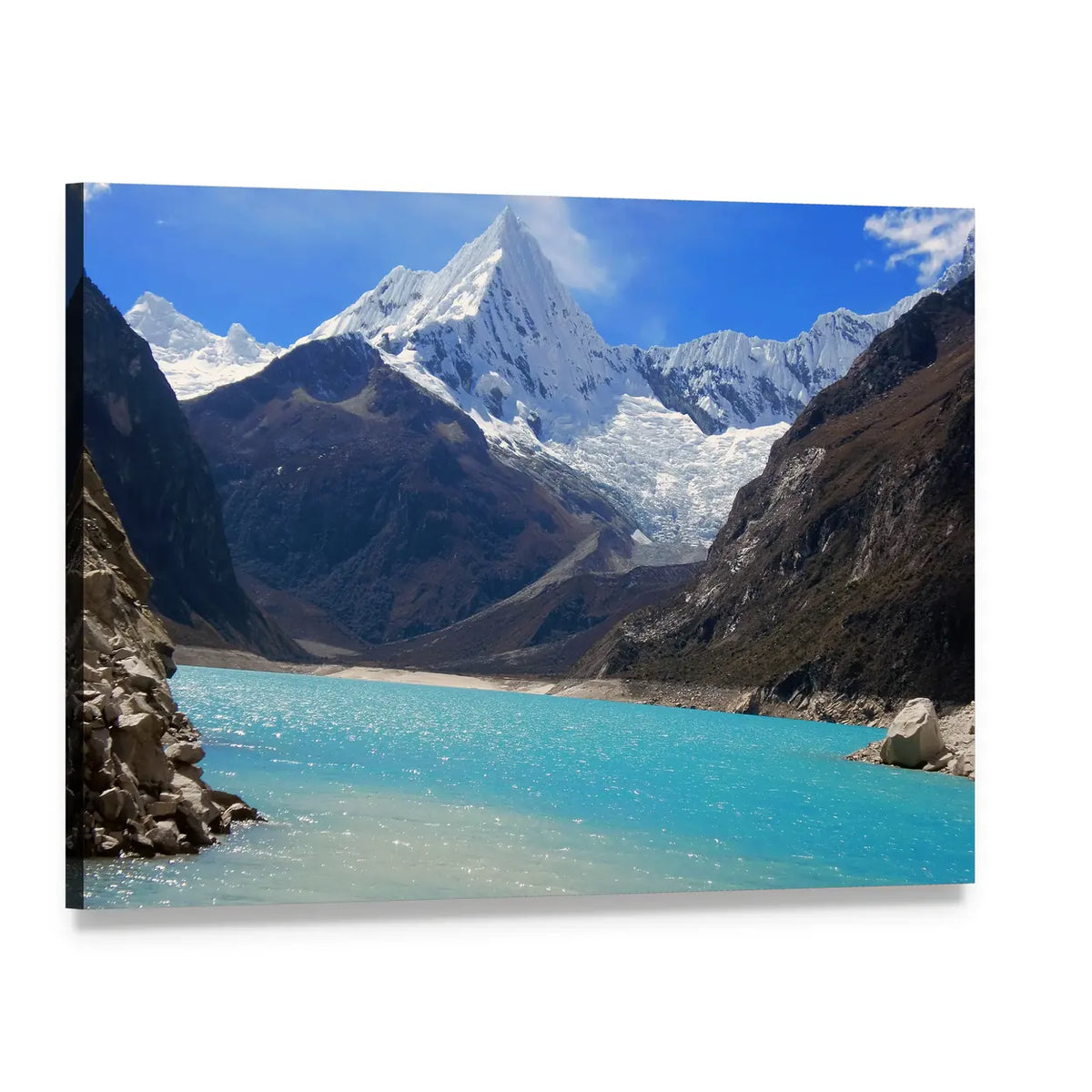 Alpamayo Peak Canvas Wall Art, single panel gallery wrapped canvas, angled product view