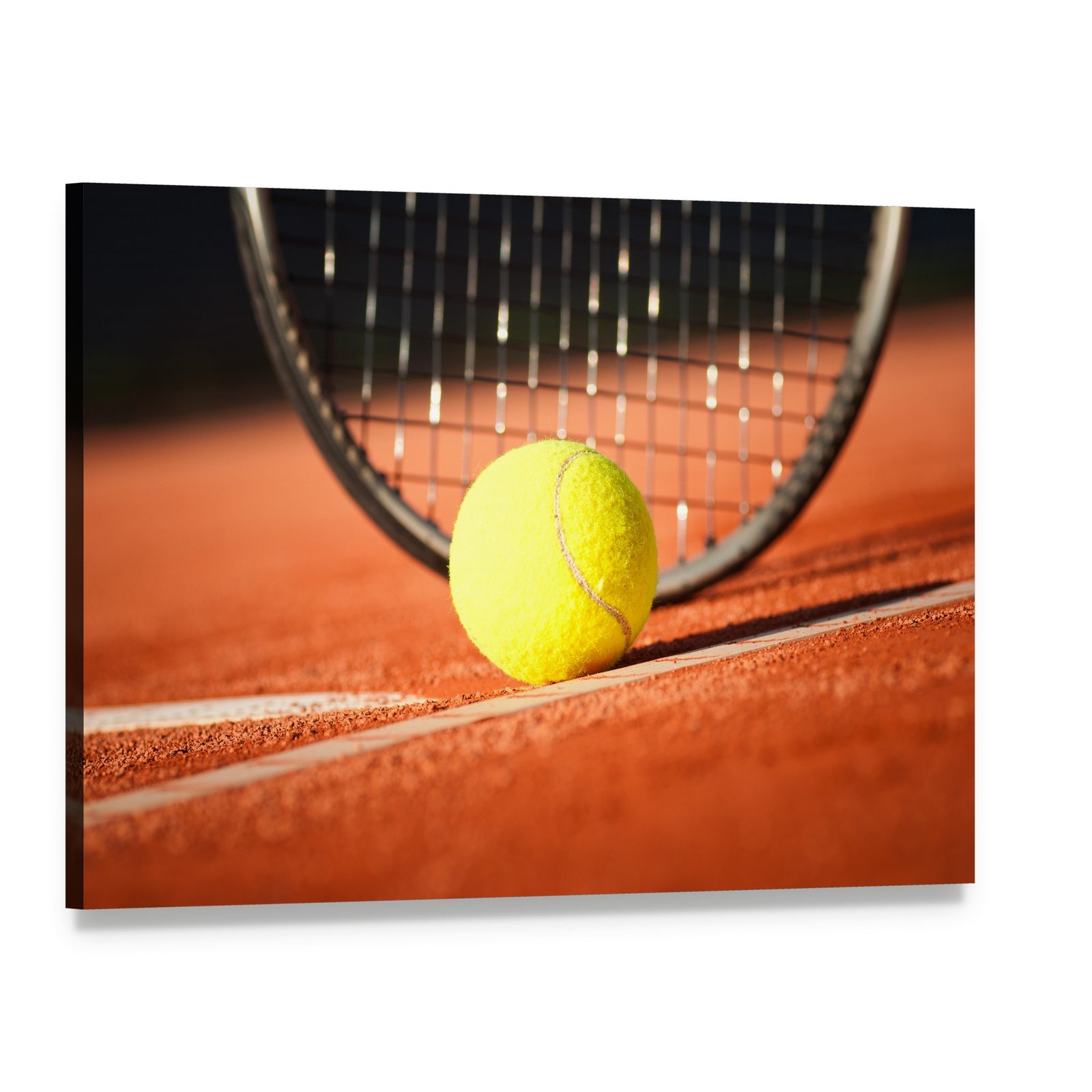 Tennis Ball and Racket Canvas Wall Art, single panel gallery wrapped canvas, angled product view