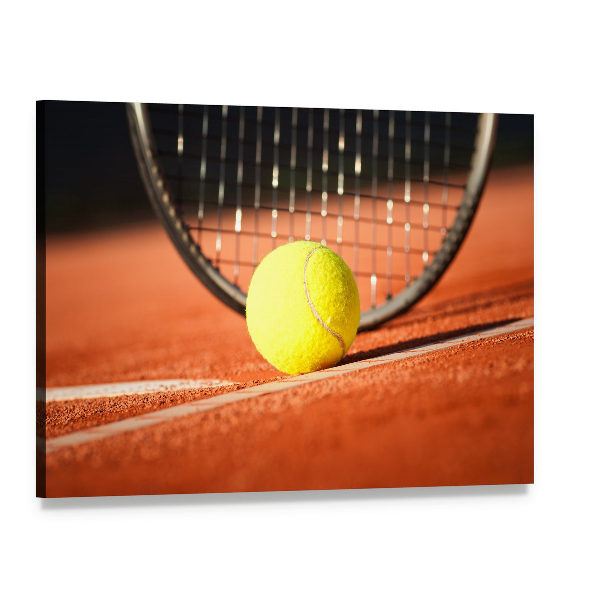 Tennis Ball and Racket Canvas Wall Art, single panel gallery wrapped canvas, angled product view