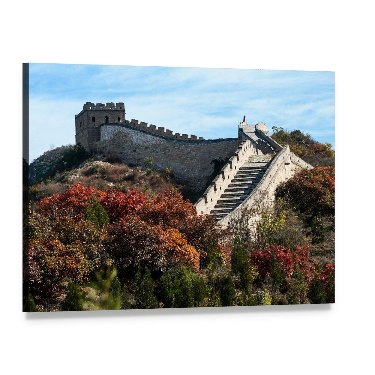 Great Wall in Autumn Canvas Wall Art, single panel gallery wrapped canvas, angled product view