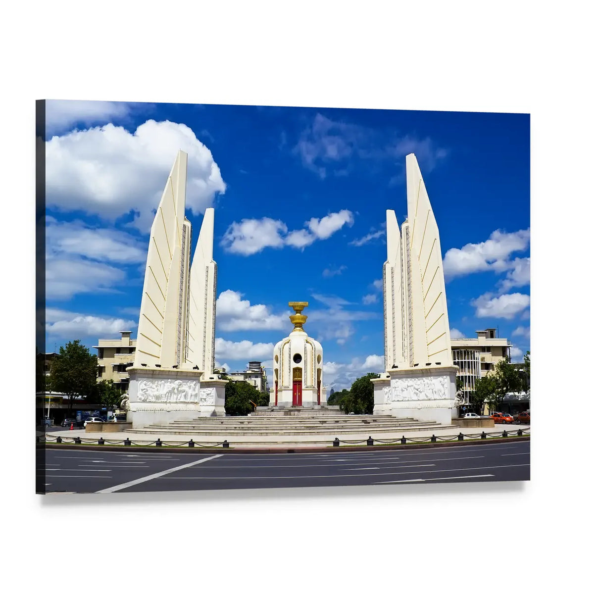 Democracy Monument Cityscape Canvas Wall Art, single panel gallery wrapped canvas, angled product view