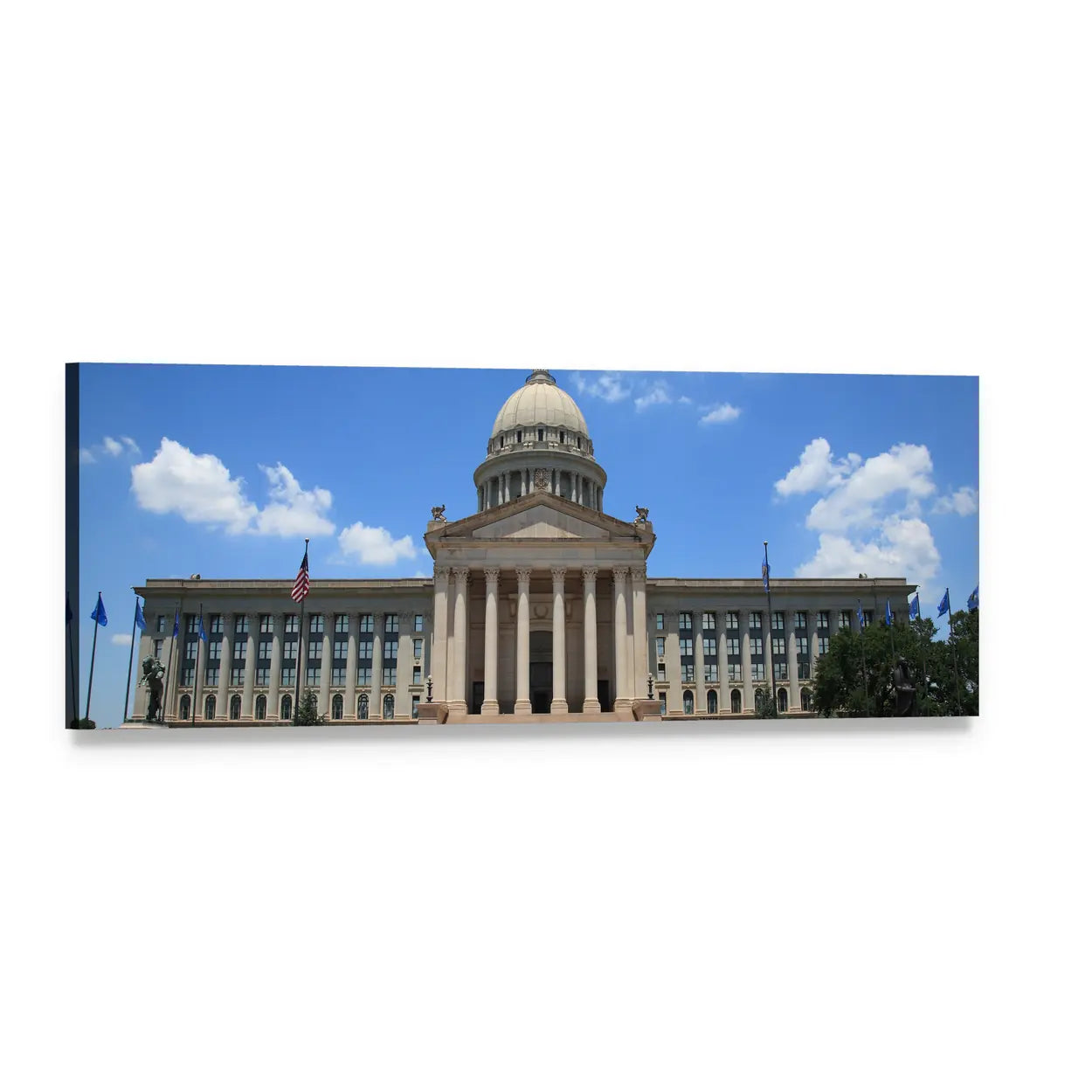 Oklahoma Capitol Dome and Columns Panoramic Canvas Wall Art, single panel gallery wrapped canvas, angled product view