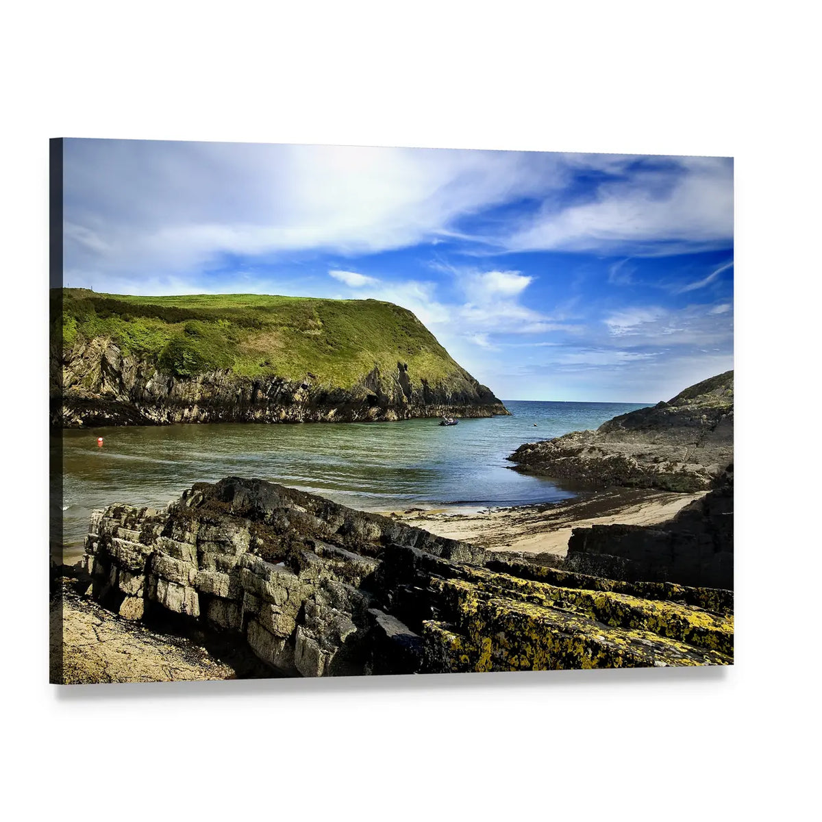 Rocky Green Cliffs by Ocean Bay Canvas Wall Art, single panel gallery wrapped canvas, angled product view