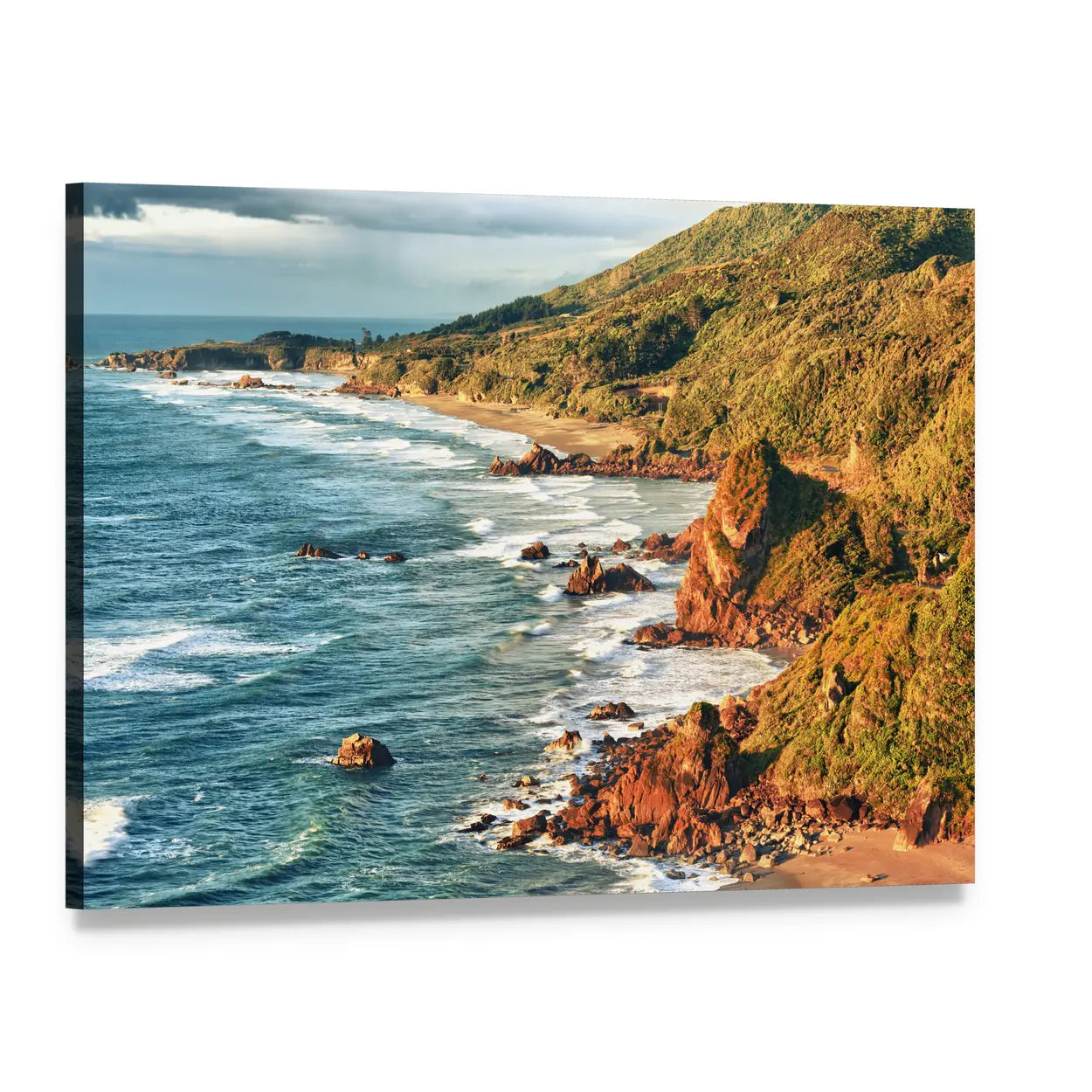 Tasman Sea Coastline Canvas Wall Art, single panel gallery wrapped canvas, angled product view