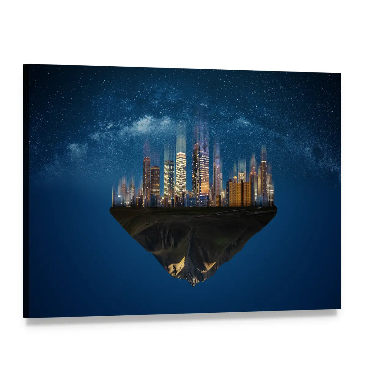 Futuristic Floating Island at Night Canvas Wall Art, single panel gallery wrapped canvas, angled product view