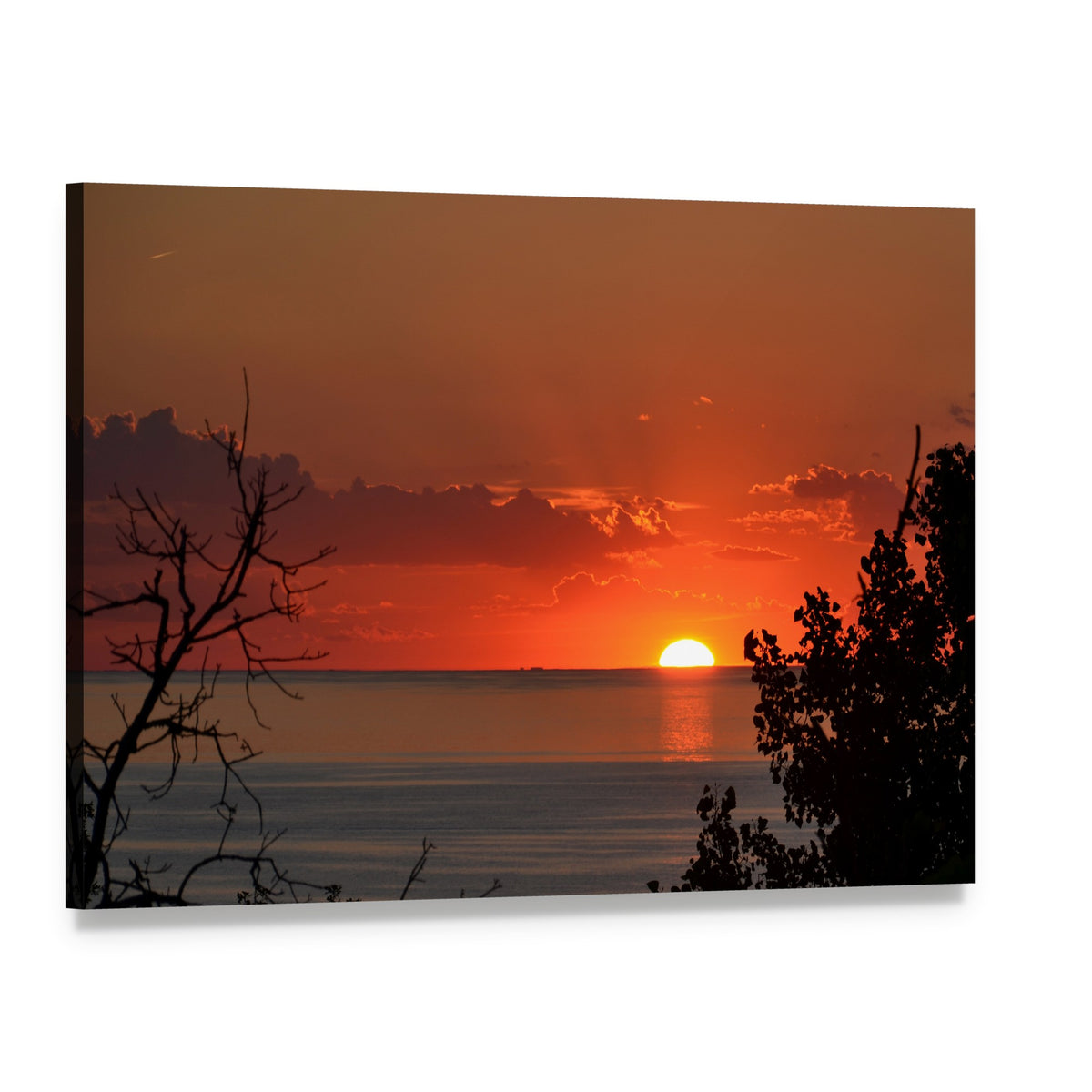 Sunset Over Lake Michigan Canvas Wall Art, single panel gallery wrapped canvas, angled product view