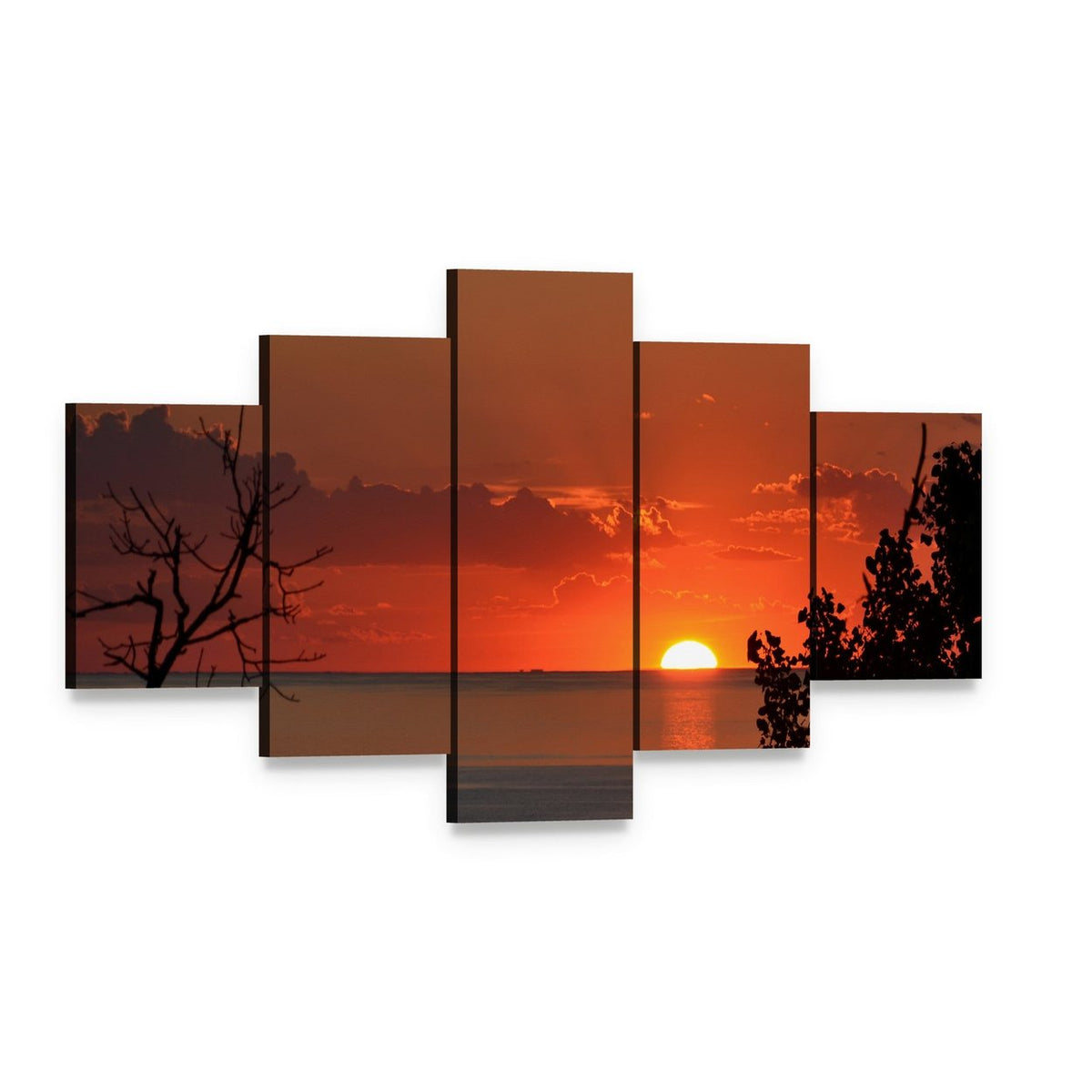 Sunset Over Lake Michigan Canvas Wall Art, 5 panel 5 Star layout gallery wrapped canvas set, angled product view