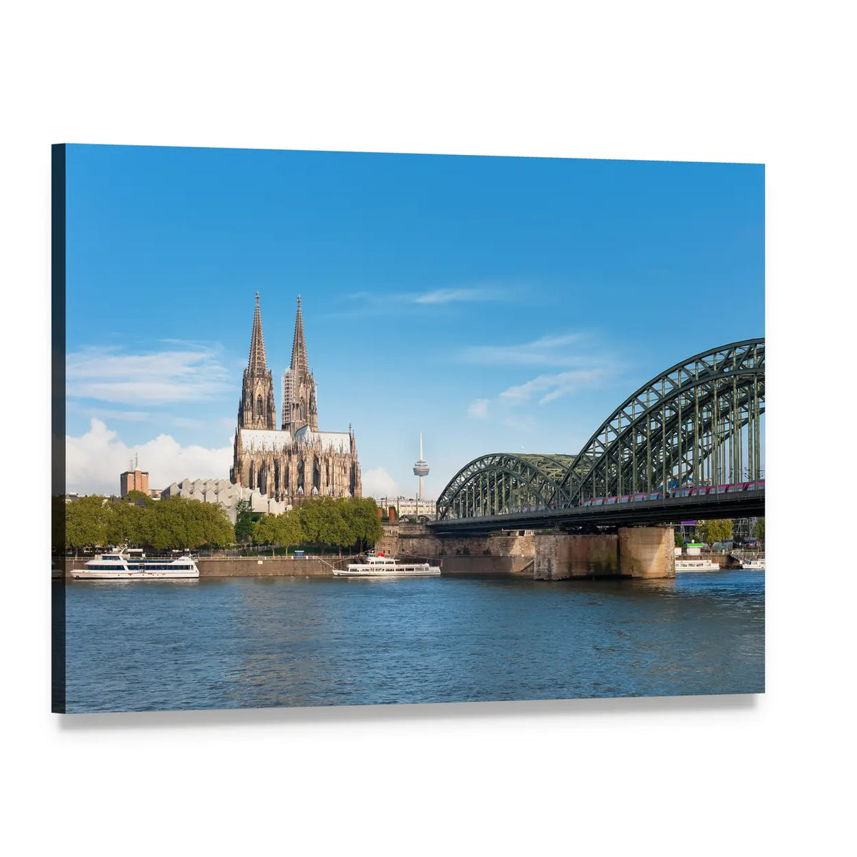View of Cologne Over the Rhein River Canvas Wall Art, single panel gallery wrapped canvas, angled product view