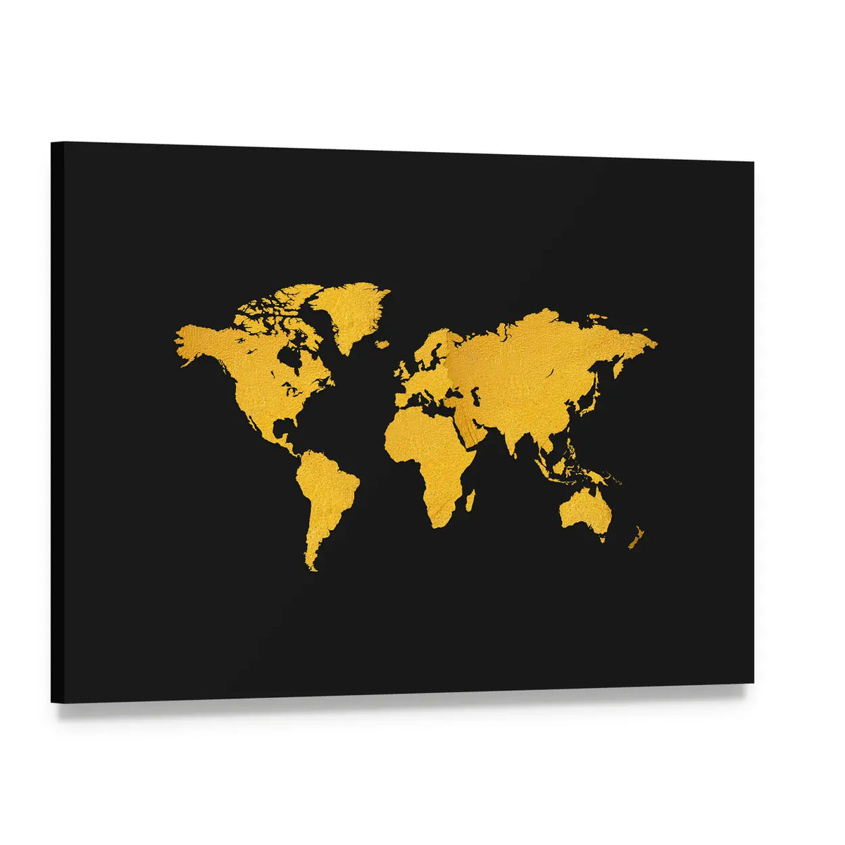 Textured Gold World Map Canvas Wall Art, single panel gallery wrapped canvas, angled product view