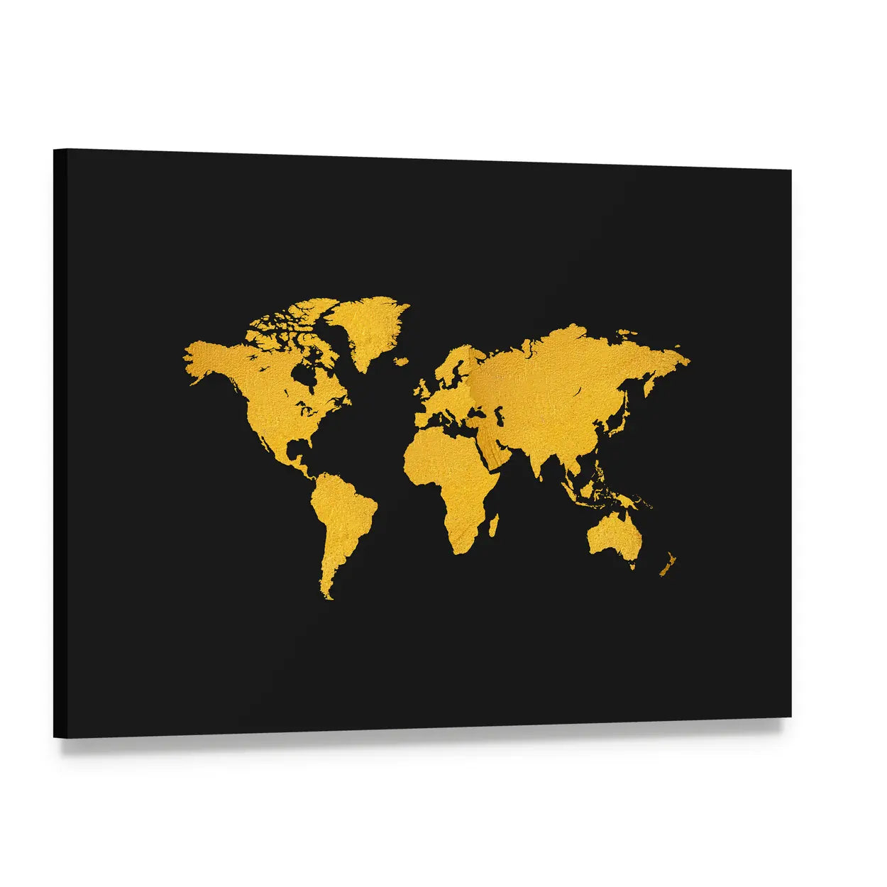 Textured Gold World Map Canvas Wall Art, single panel gallery wrapped canvas, angled product view