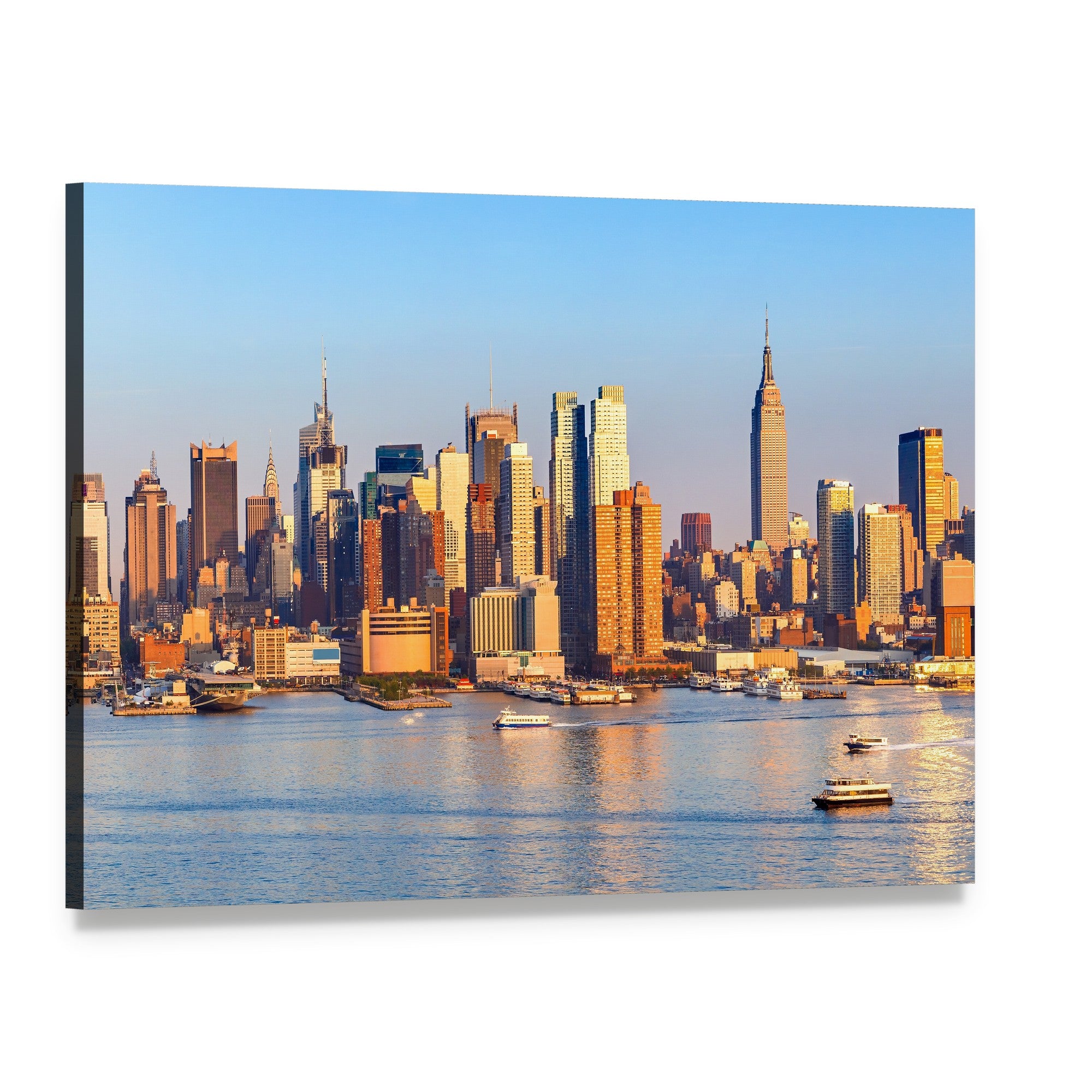Manhattan Waterfront Skyline Canvas Wall Art, single panel gallery wrapped canvas, angled product view