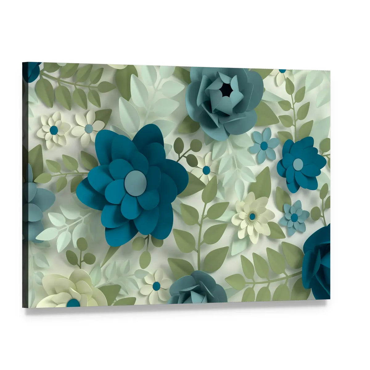 Layered Pastel Paper-cut Flowers Canvas Wall Art, single panel gallery wrapped canvas, angled product view