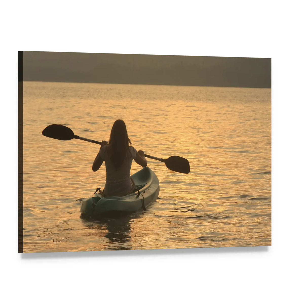 Kayaking at Sunrise Canvas Wall Art, single panel gallery wrapped canvas, angled product view