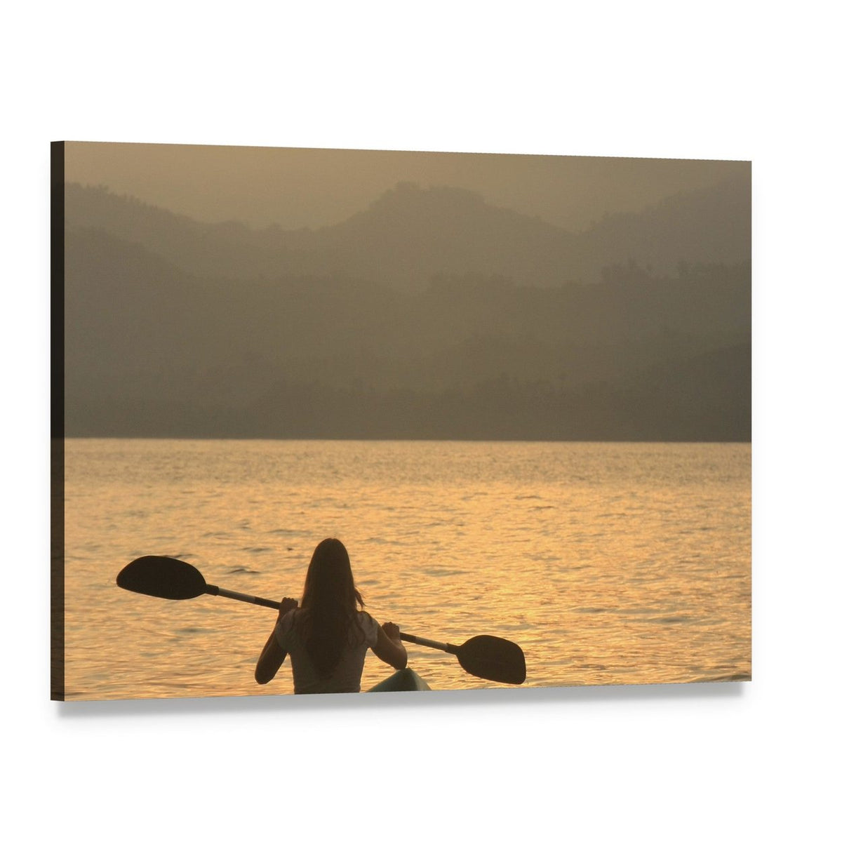 Kayaking at Sunrise Canvas Wall Art, single panel gallery wrapped canvas, angled product view