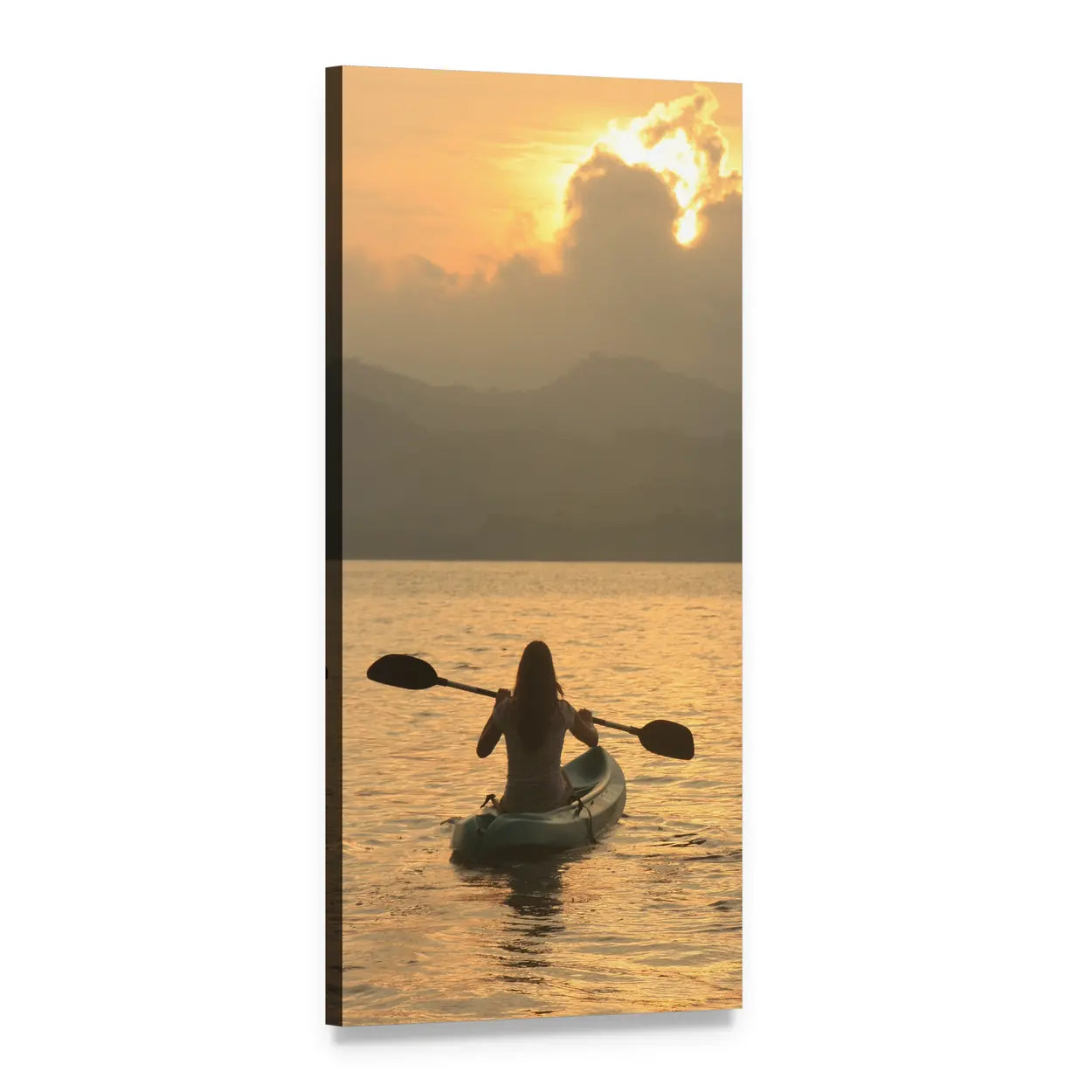 Kayaker at Sunrise Vertical Canvas Wall Art, 1 panel 1 Vertical layout gallery wrapped canvas set, angled product view