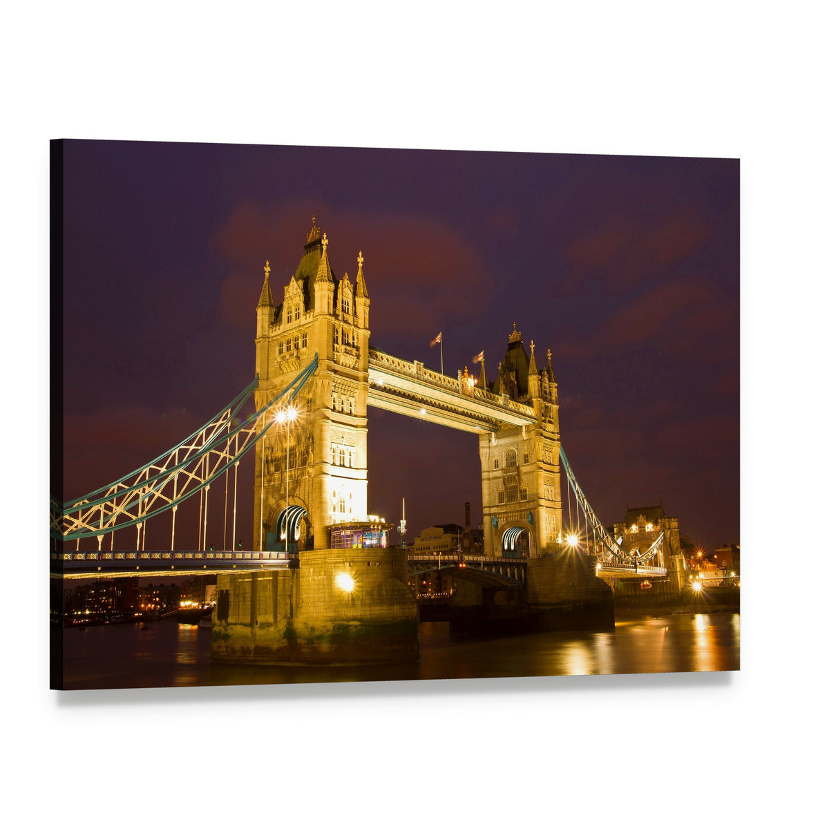 Tower Bridge Illuminated at Twilight Canvas Wall Art, single panel gallery wrapped canvas, angled product view