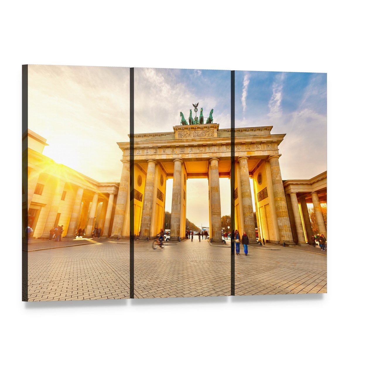 Brandenburg Gate at Sunset Canvas Wall Art, 3 panel 3 Horizontal layout gallery wrapped canvas set, angled product view