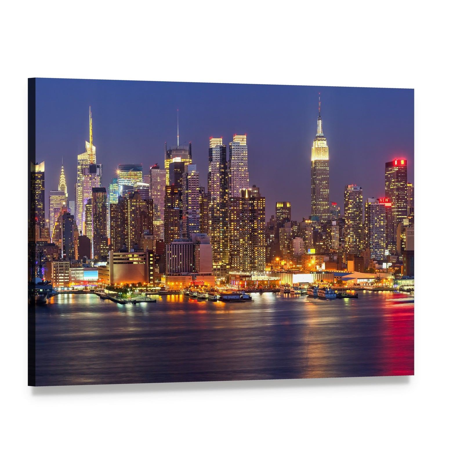 Manhattan at Night Canvas Wall Art, single panel gallery wrapped canvas, angled product view