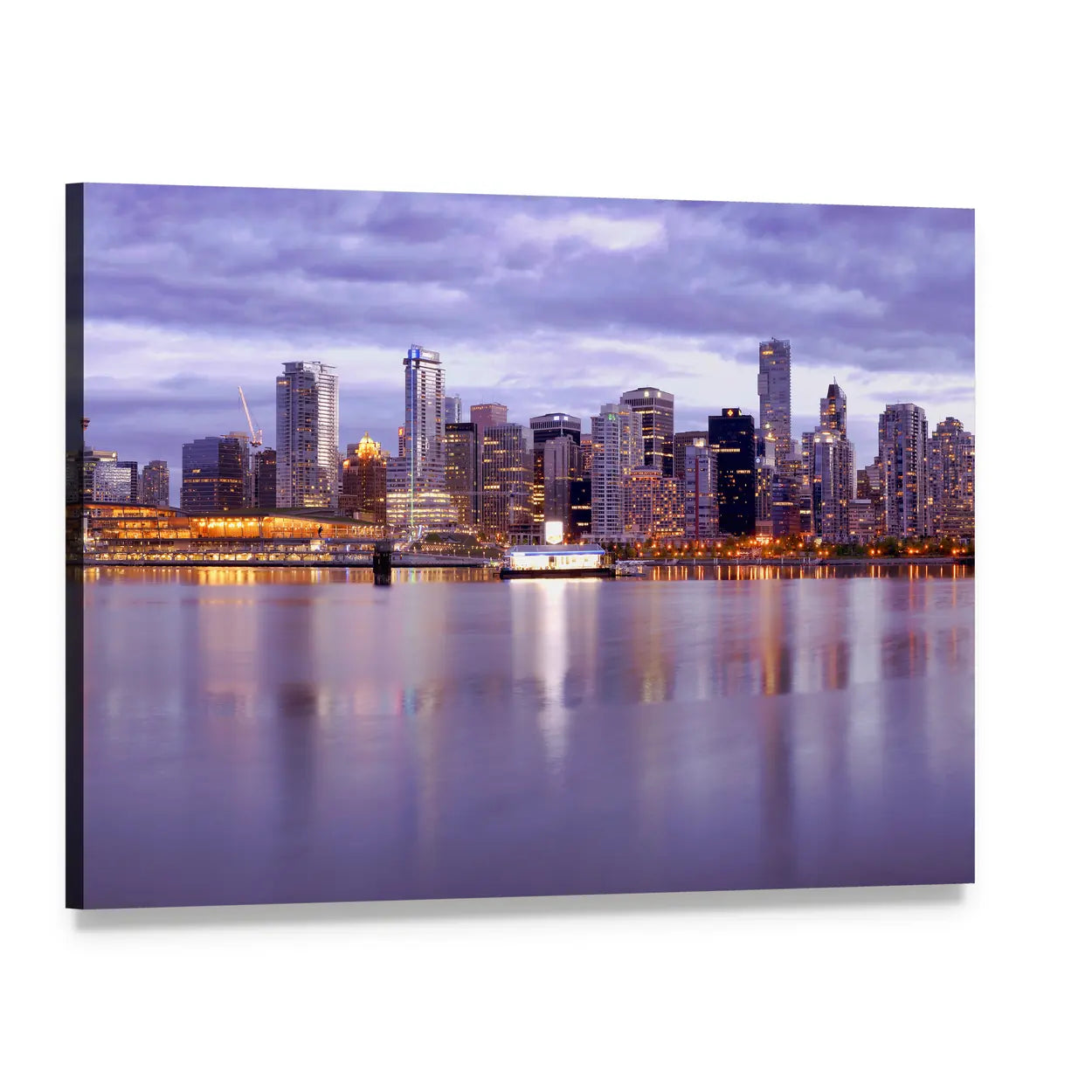 Vancouver Skyline In Canada Canvas Wall Art, single panel gallery wrapped canvas, angled product view