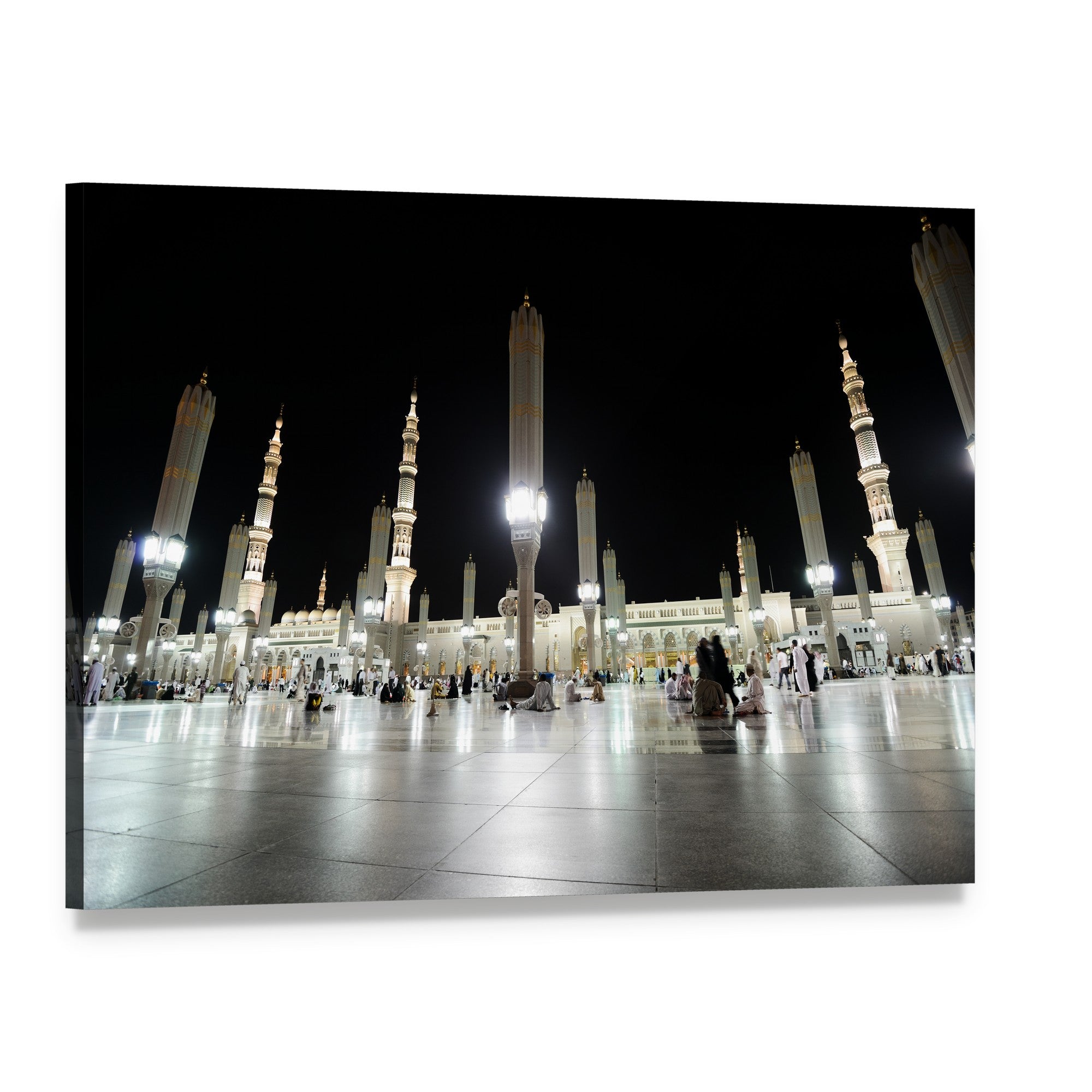 Al Nabawi Mosque Night View in Medina Canvas Wall Art, single panel gallery wrapped canvas, angled product view