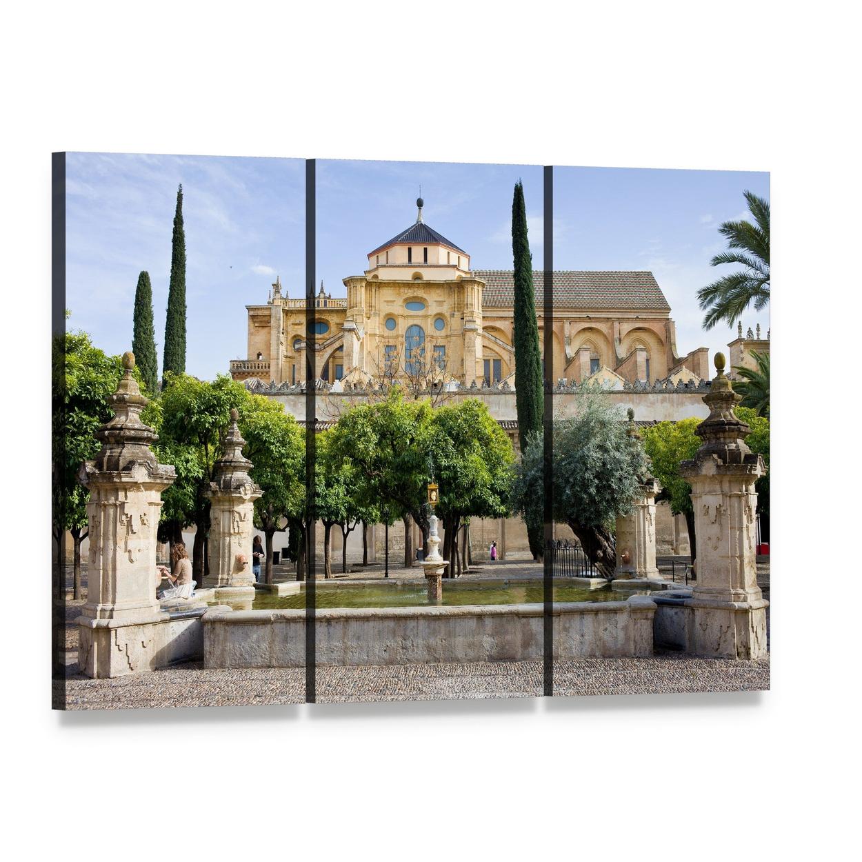 Mosque-cathedral of Cordoba Courtyard Canvas Wall Art, 3 panel 3 Horizontal layout gallery wrapped canvas set, angled product view