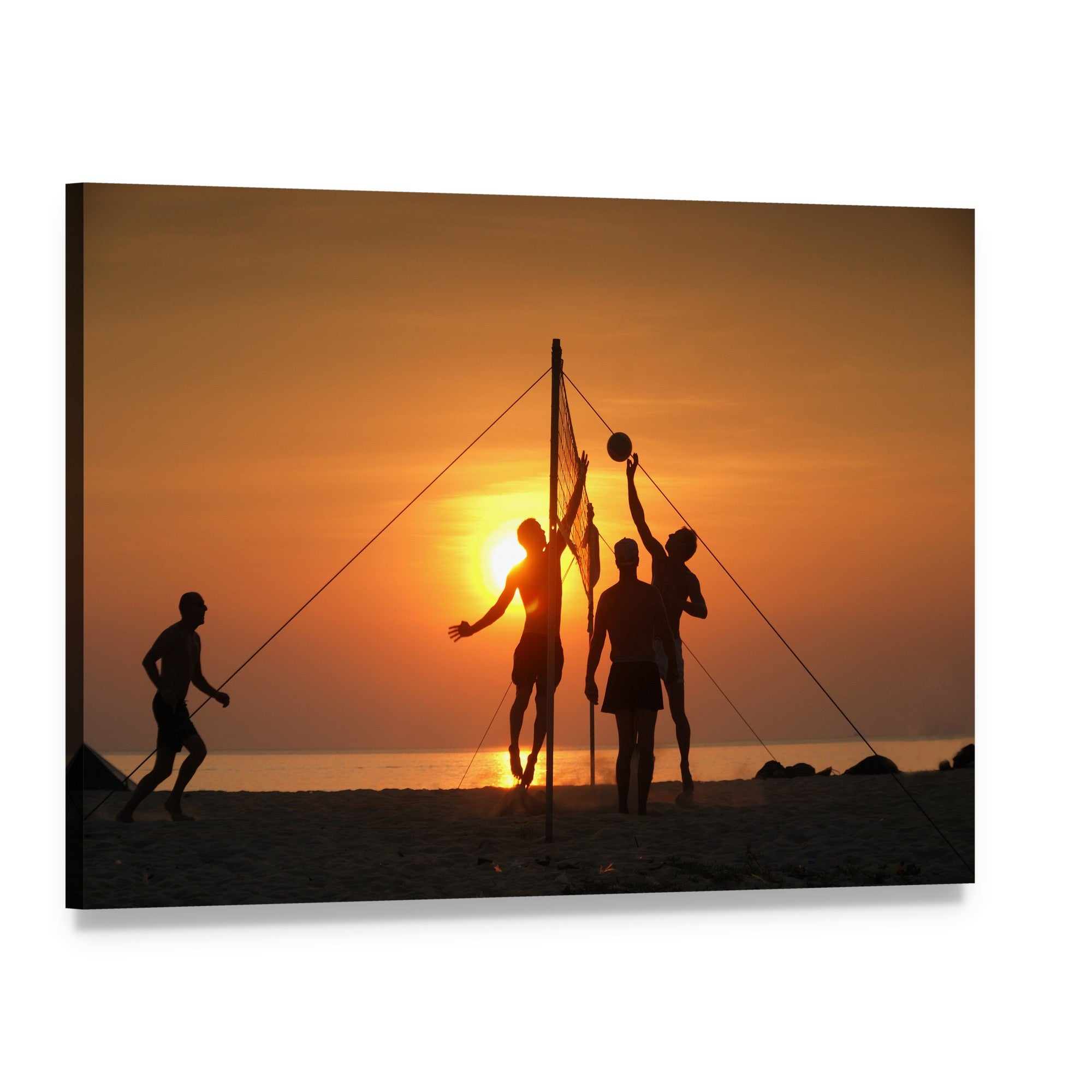Beach Volleyball at Sunset Canvas Wall Art, single panel gallery wrapped canvas, angled product view