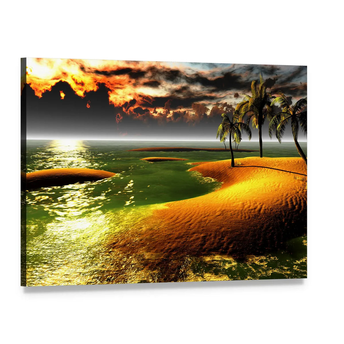 Hawaiian Sunset with Palm Silhouettes Canvas Wall Art, single panel gallery wrapped canvas, angled product view