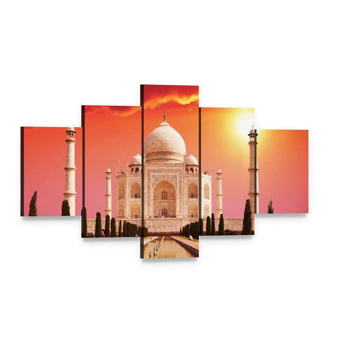 Taj Mahal Palace Canvas Wall Art, 5 panel 5 Star layout gallery wrapped canvas set, angled product view