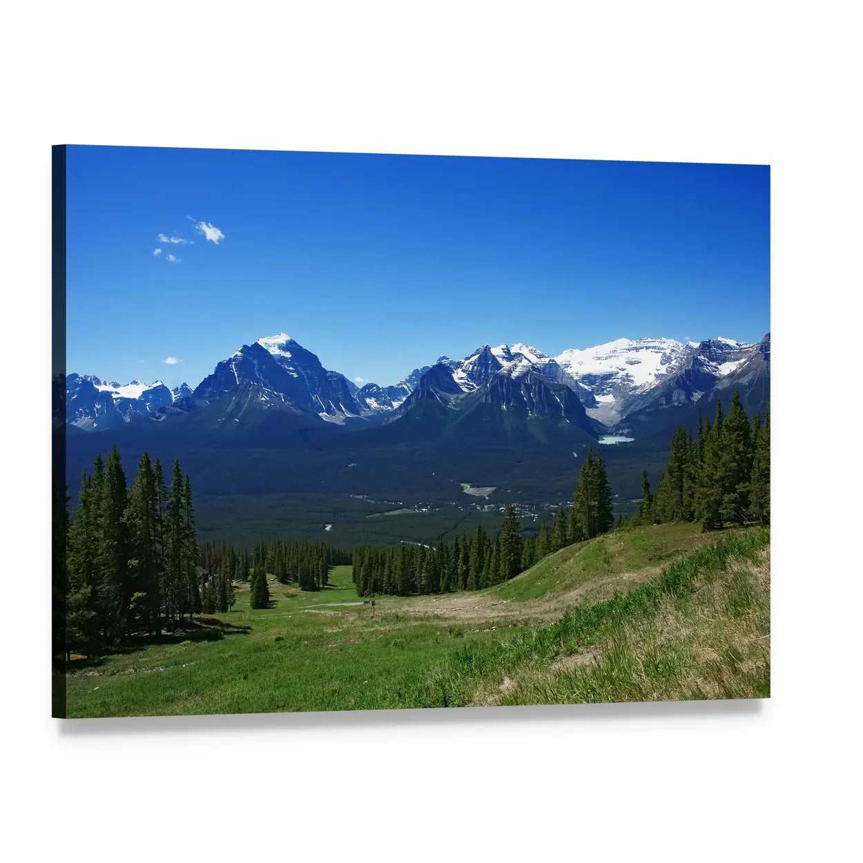 Banff Rockies with Snow-capped Peaks Canvas Wall Art, single panel gallery wrapped canvas, angled product view