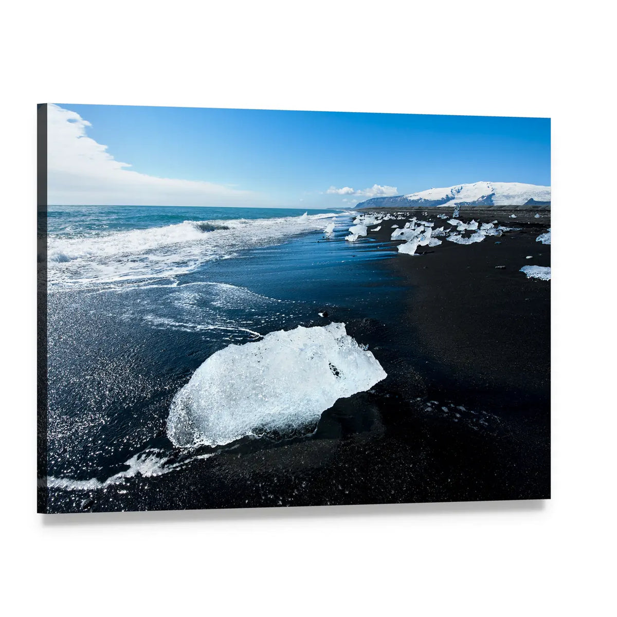 South Iceland Black Sand Beach with Ice Chunks Canvas Wall Art, single panel gallery wrapped canvas, angled product view