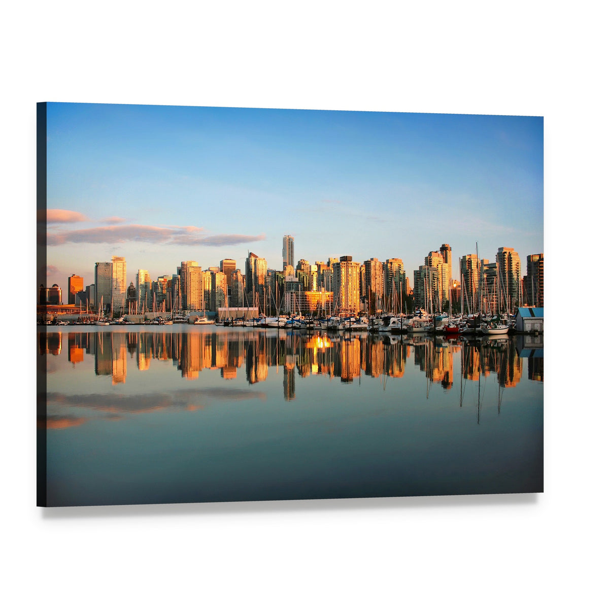 Vancouver Downtown Skyline at Sunset Canvas Wall Art, single panel gallery wrapped canvas, angled product view