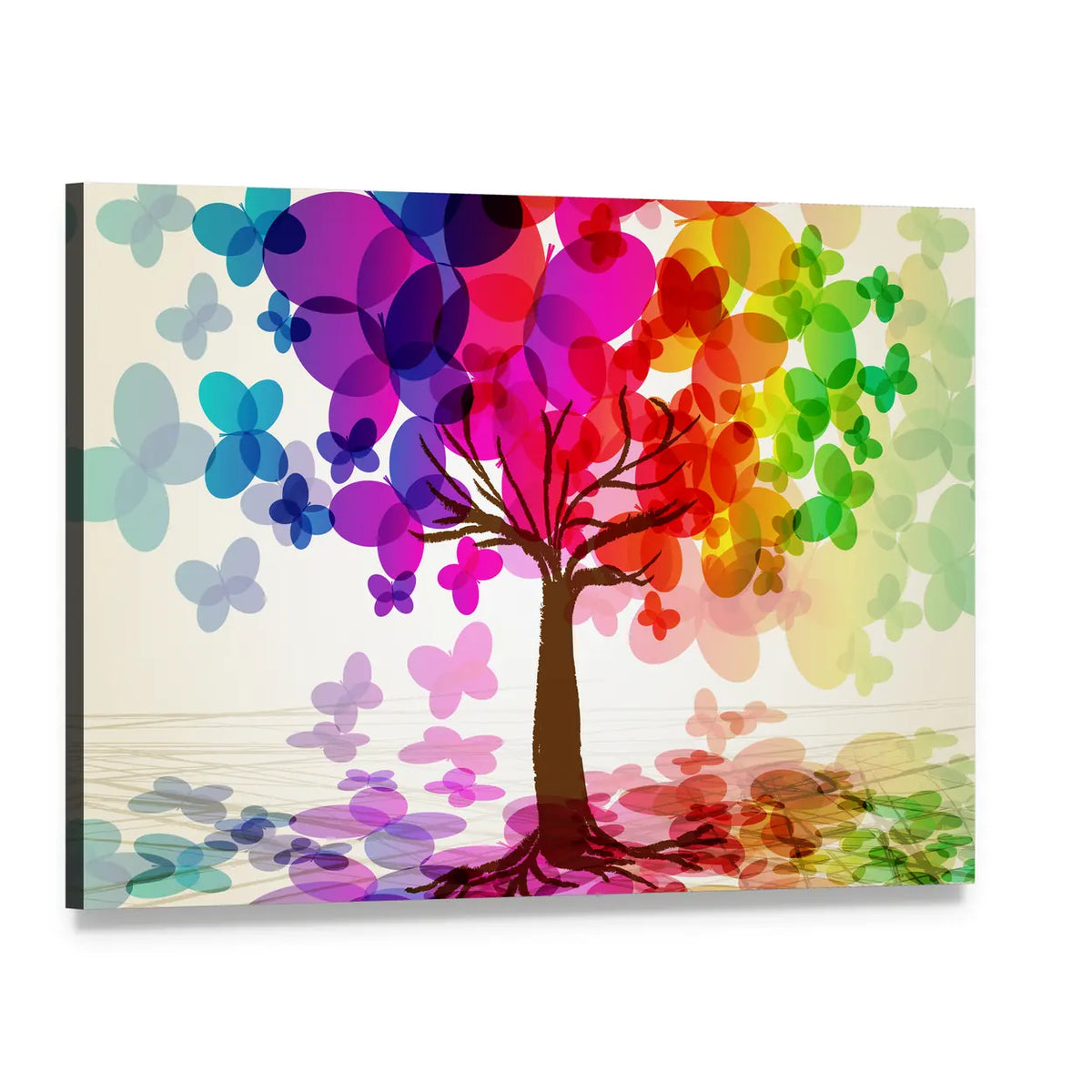 Abstract Colorful Tree with Butterflies Canvas Wall Art, single panel gallery wrapped canvas, angled product view