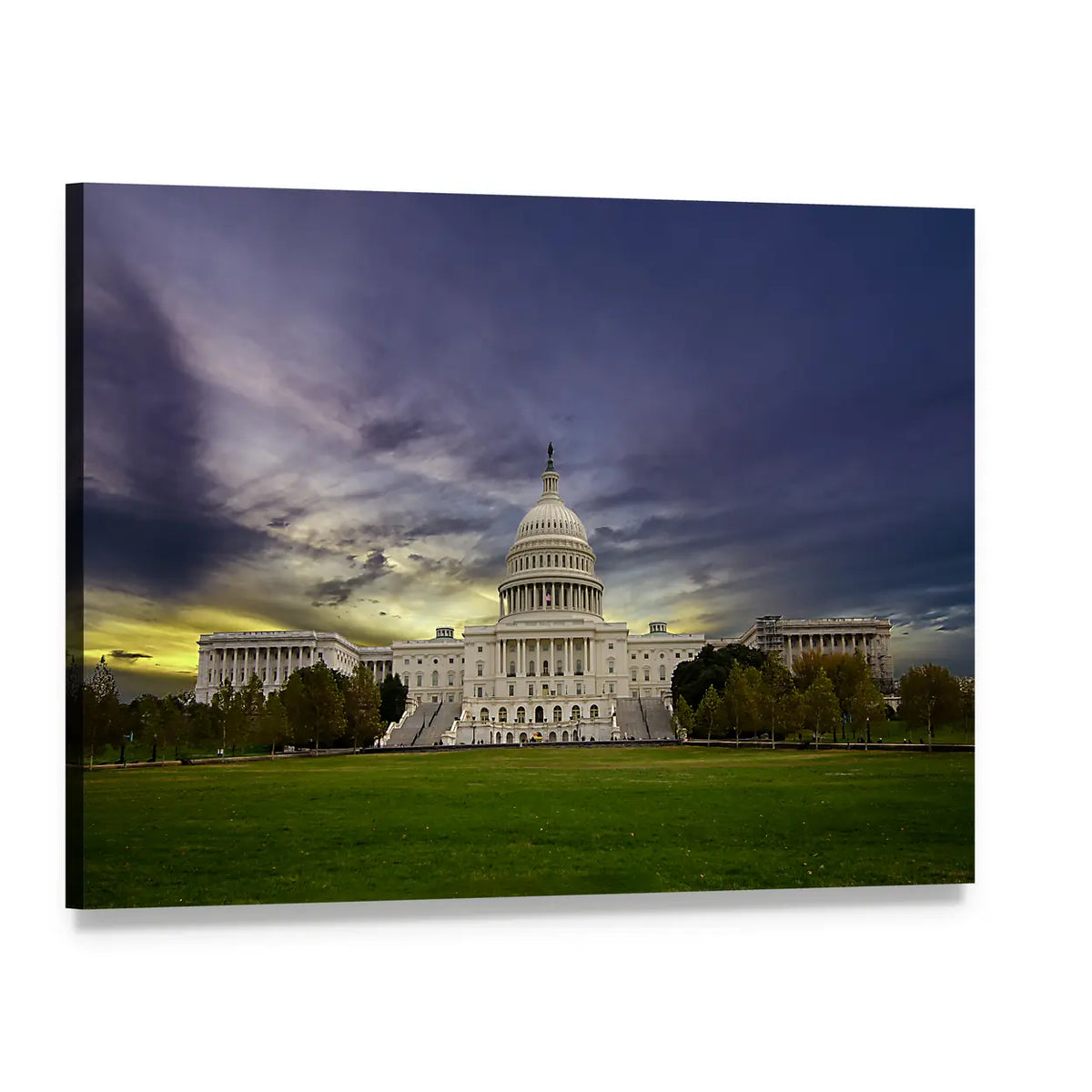 United States Capitol at Sunset Washington Dc Canvas Wall Art, single panel gallery wrapped canvas, angled product view