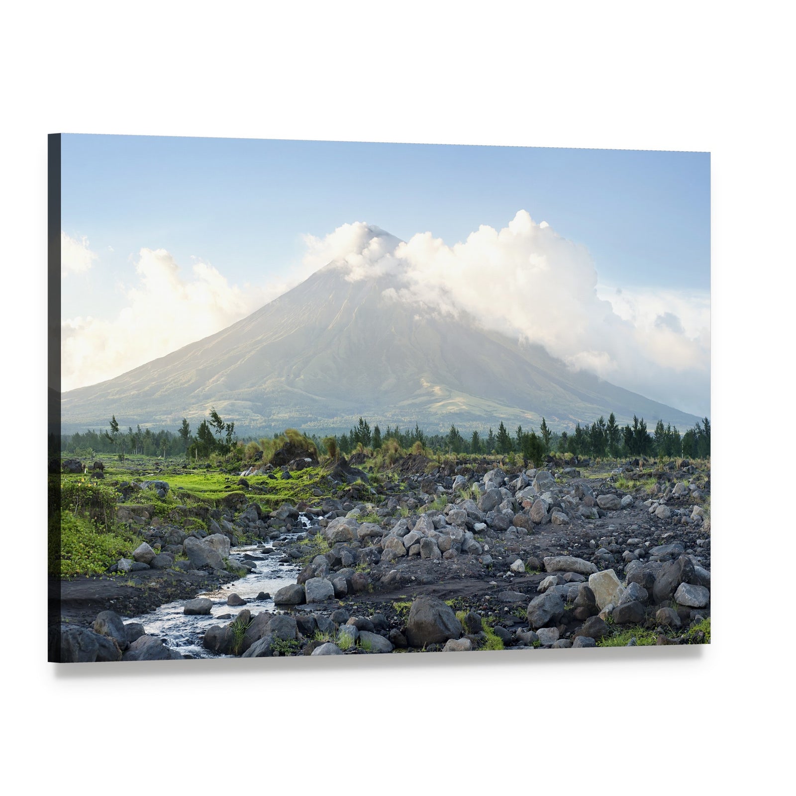 Mayon Volcano Philippines Canvas Wall Art, single panel gallery wrapped canvas, angled product view