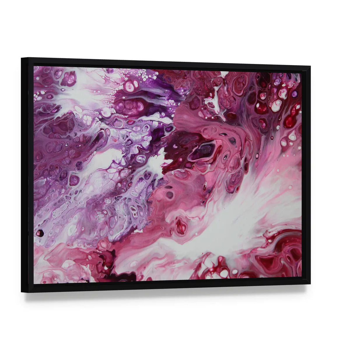Clashing Tempest Abstract Canvas Wall Art, framed canvas in a black floater frame, angled product view