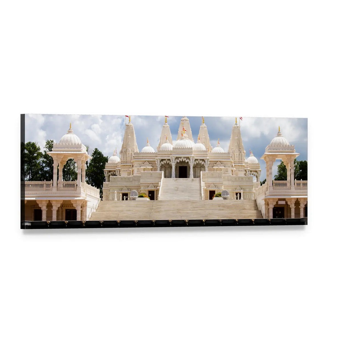 Atlanta White Marble Hindu Temple Panoramic Canvas Wall Art, single panel gallery wrapped canvas, angled product view