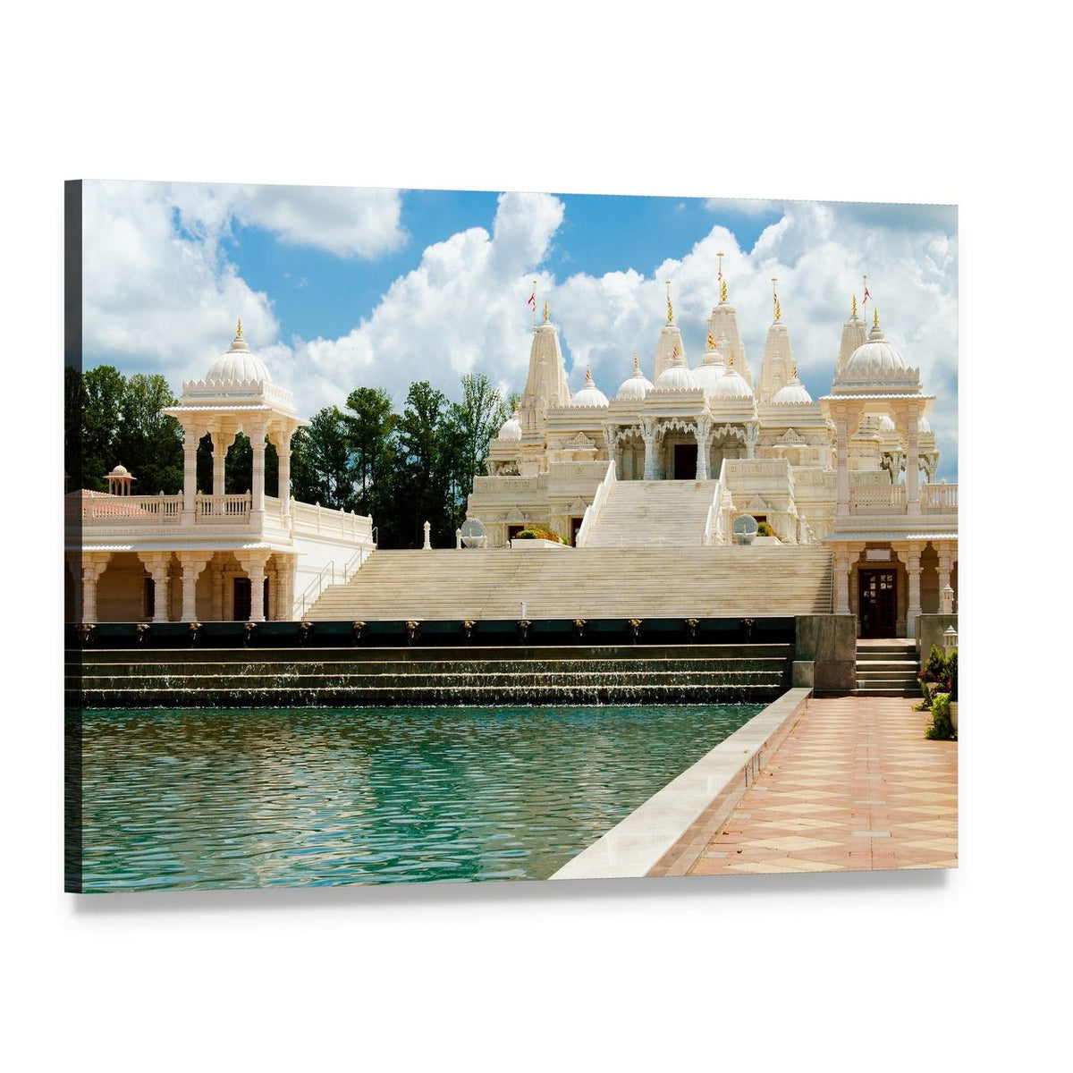 Hindu Temple Reflection in Atlanta Canvas Wall Art, single panel gallery wrapped canvas, angled product view