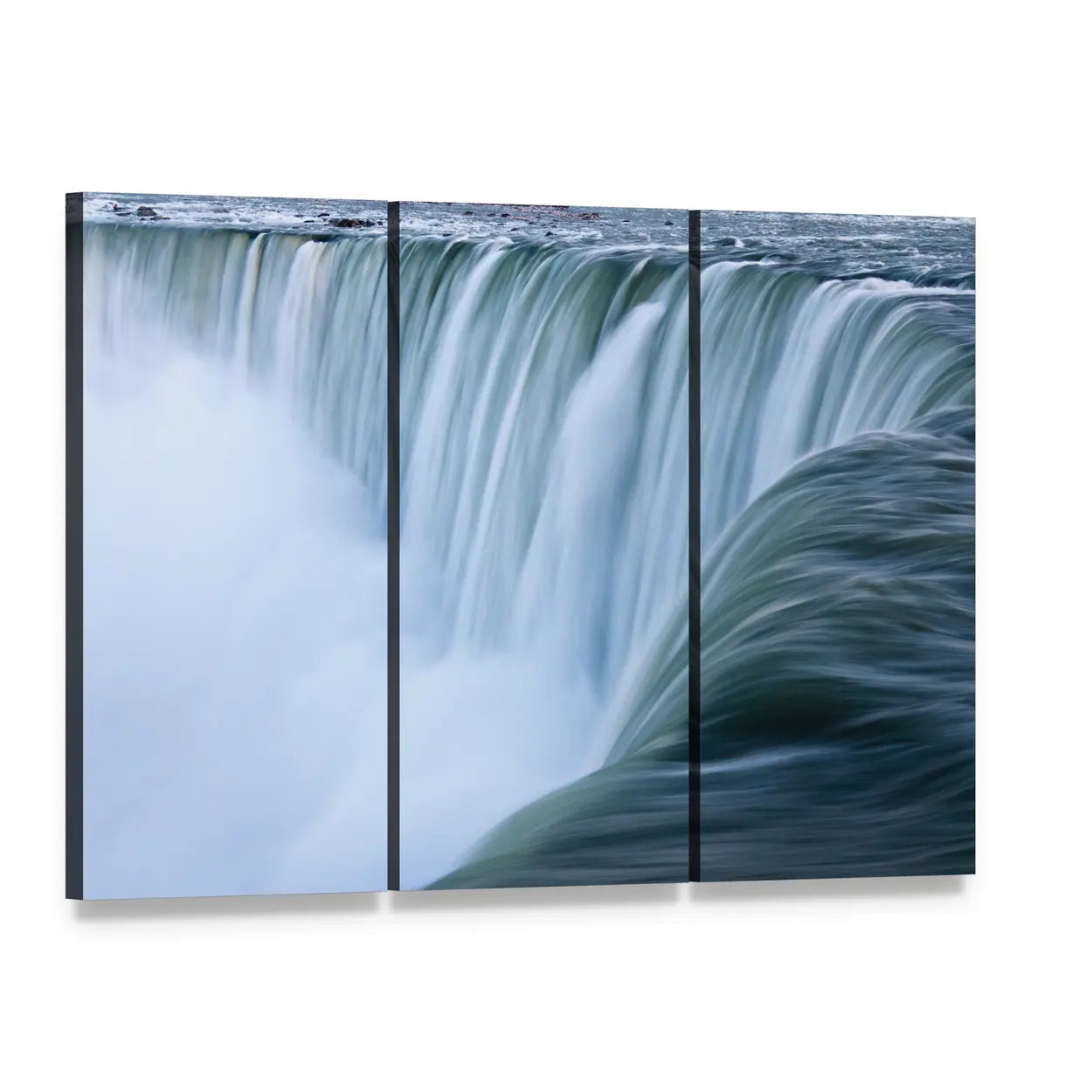 Water Over Niagara Falls Canvas Wall Art, 3 panel 3 Horizontal layout gallery wrapped canvas set, angled product view