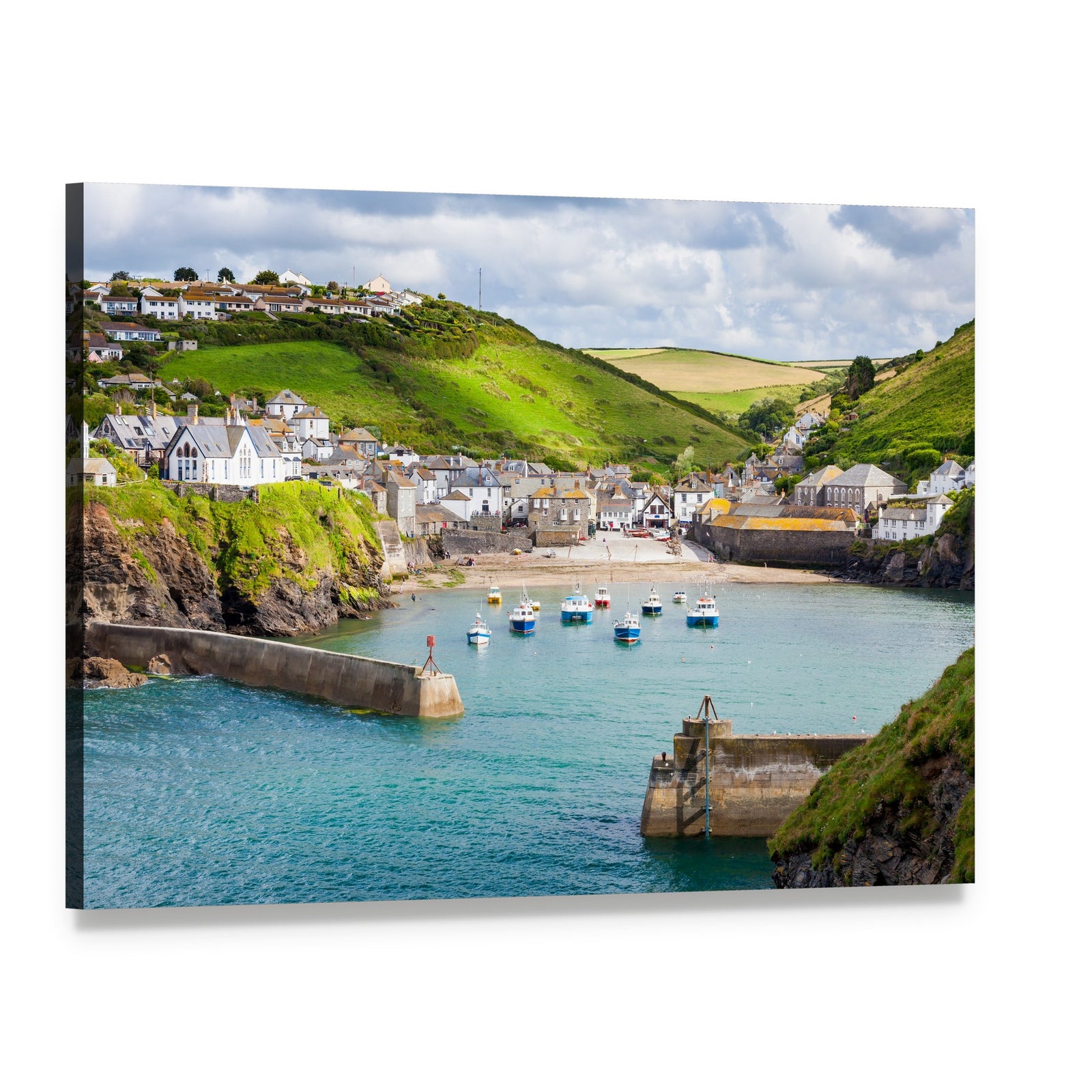 Fishing Village of Port Isaac Canvas Wall Art, single panel gallery wrapped canvas, angled product view
