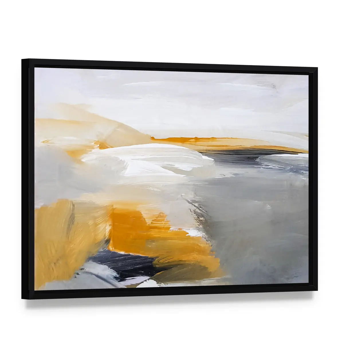 Flowing River Artwork Canvas Wall Art, framed canvas in a black floater frame, angled product view